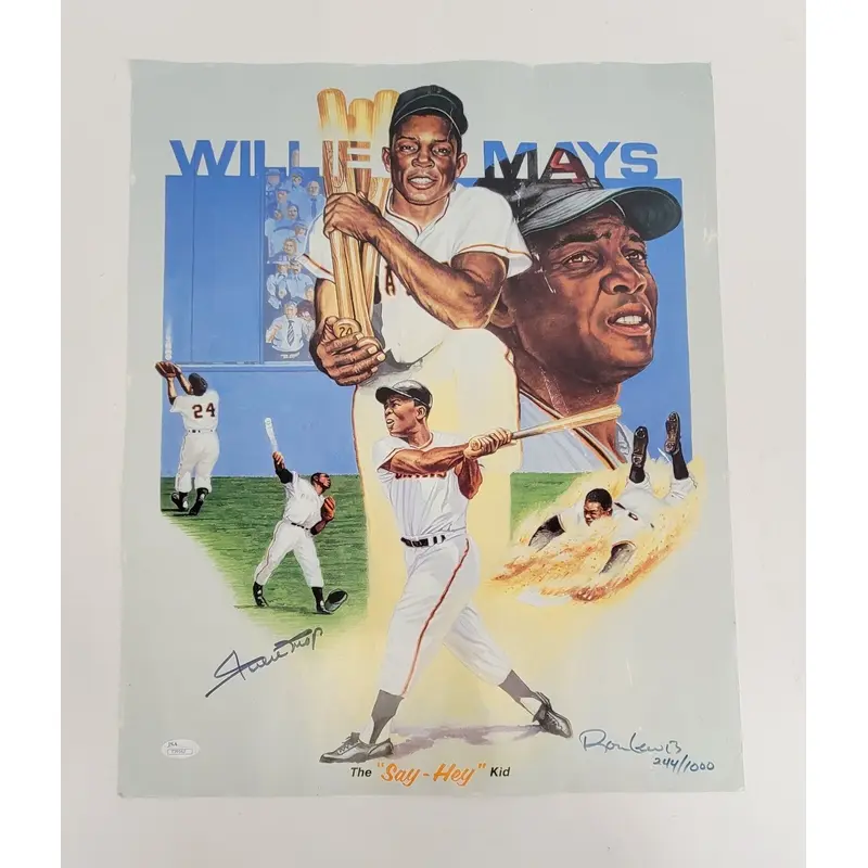 Willie Mays Signed 16x20 Ron Lewis Photo LE #244/1000 JSA COA