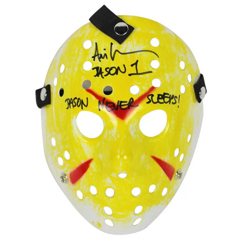 Ari Lehman Friday The 13th "Jason Never Sleeps!" Signed Yellow Jason Mask BAS