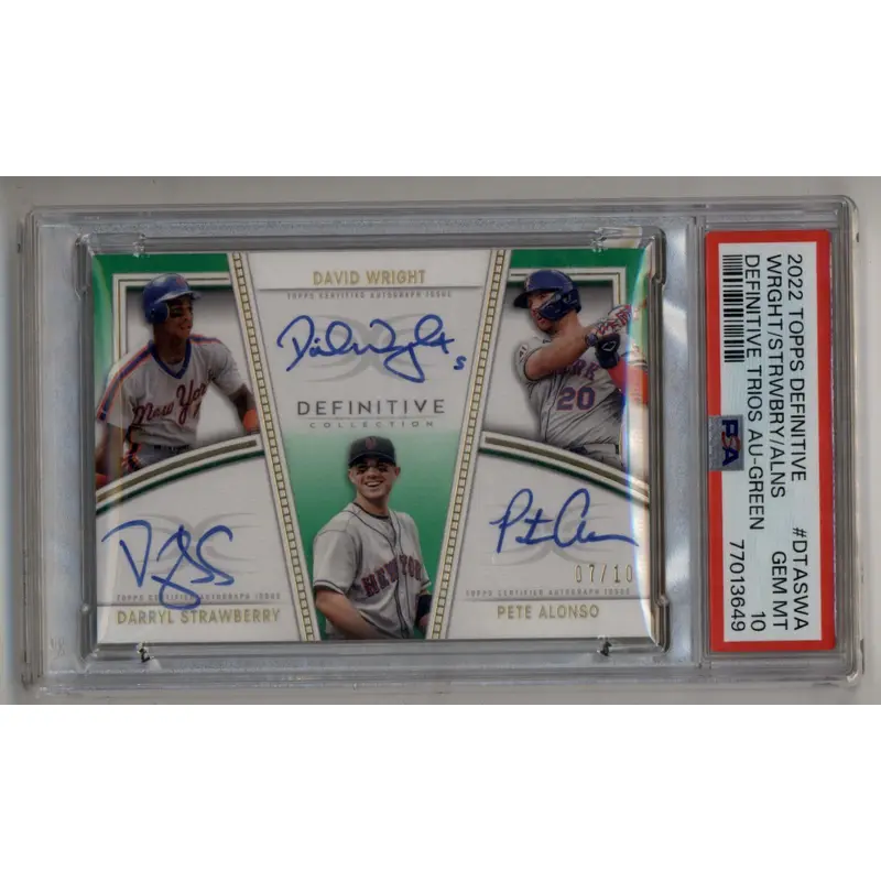 Wright/Strawberry/Alonso 2022 Definitive Trios Green Auto 07/10 PSA 10 Gem Mint