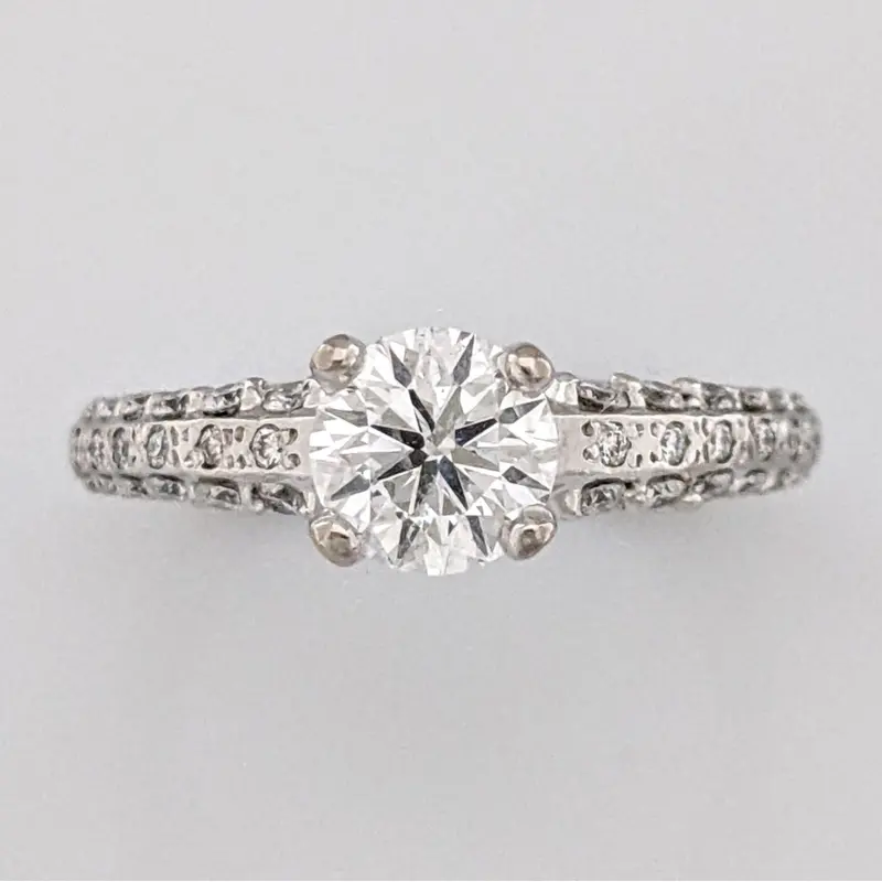 14K WHITE 1.30 CARAT TOTAL WEIGHT I1 H DIAMOND ROUND (37) ESTATE RING 4.9G