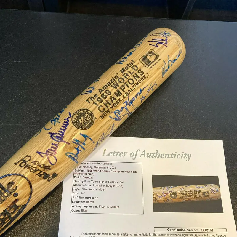1969 New York Mets World Series Champs Team Signed Bat Nolan Ryan Tom Seaver JSA