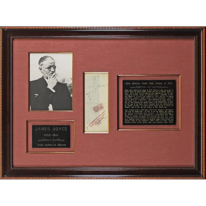 James Joyce Authentic Signed & Framed 3.25x8.25 Check Autographed BAS #AB14016