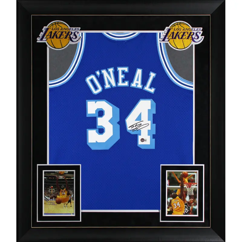 Lakers Shaquille O'Neal Signed Blue 1996-97 TB M&N HWC Framed Jersey BAS Witness