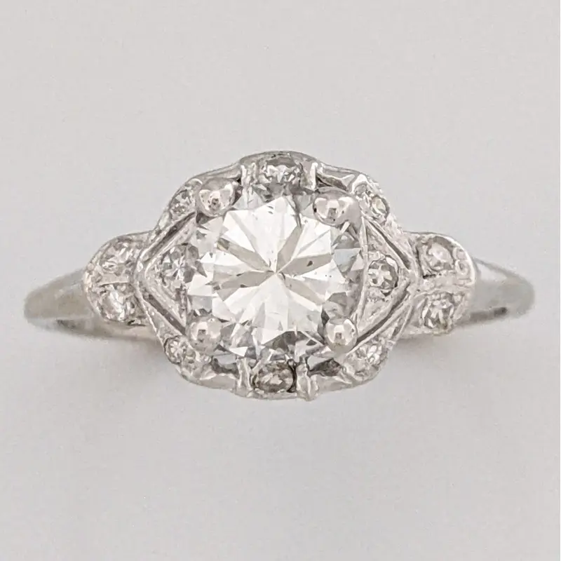 14K WHITE 1.08 CARAT TOTAL WEIGHT I1 G DIAMOND ROUND (13) ESTATE RING 2.1 GRAMS