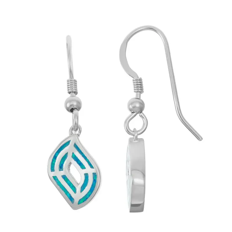 Sterling Silver Blue Inlay Opal Open Marquise Earrings