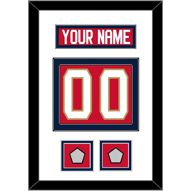 Florida Nameplate, Number (Back) & 2 Stanley Cup Champions Patches - Home Red - Double Mat 1