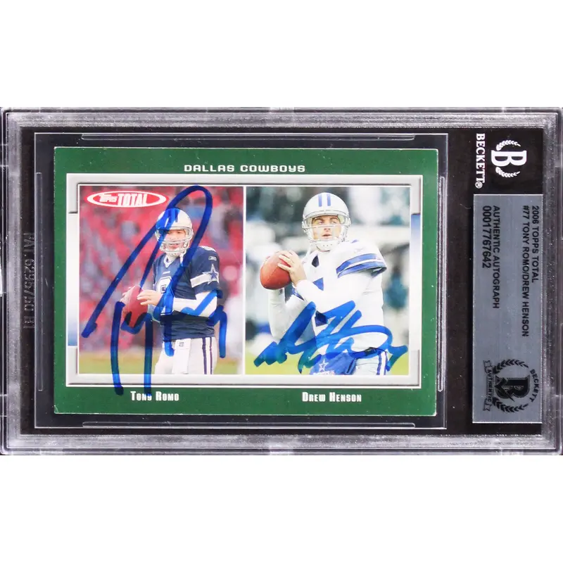 Cowboys Tony Romo & Drew Henson Signed 2006 Topps Total #77 Card BAS Slabbed