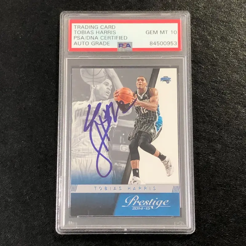 2014-15 Panini Prestige #34 Tobias Harris Signed Card AUTO 10 PSA Slabbed Magic