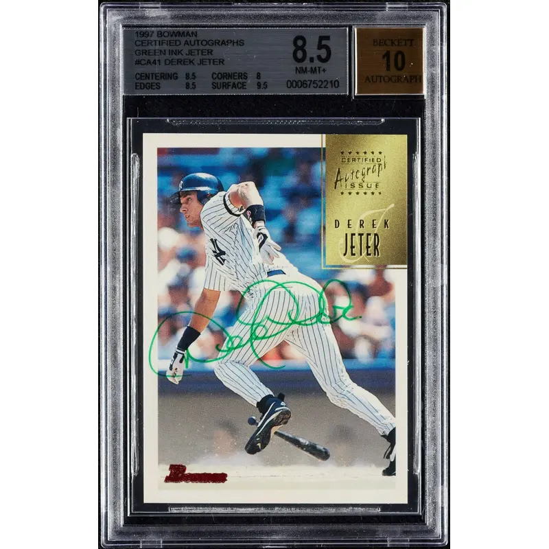 1997 Bowman Derek Jeter Autographs Green Ink BGS 8.5 AUTO 10