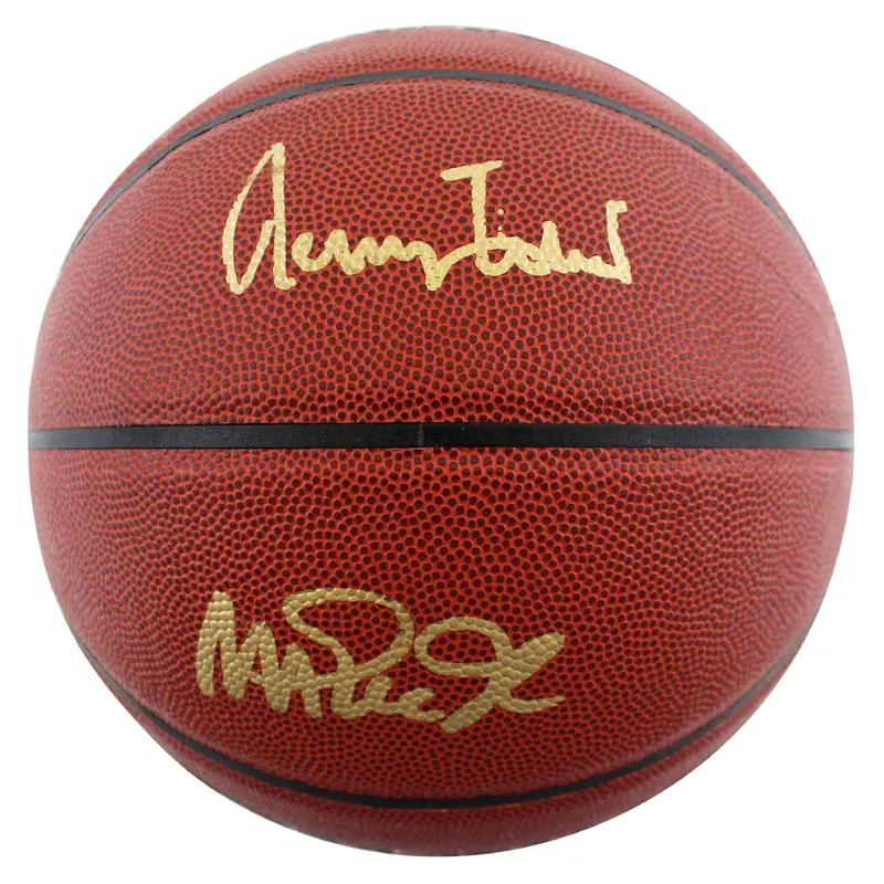 Lakers Magic Johnson & Jerry West Signed Brown Spalding Basketball BAS Witnessed