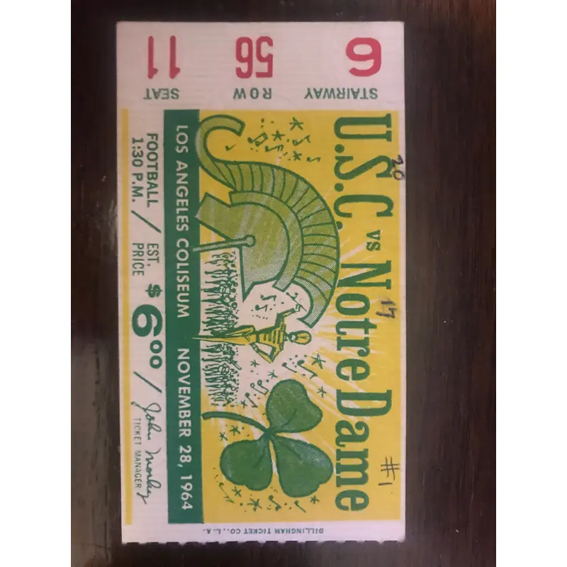 1964 Notre Dame vs USC Football Ticket Stub