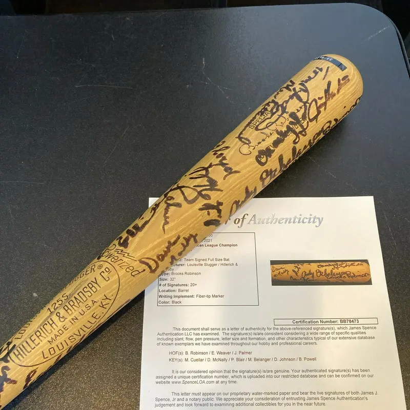 1969 Baltimore Orioles American League Champs Team Signed Baseball Bat JSA