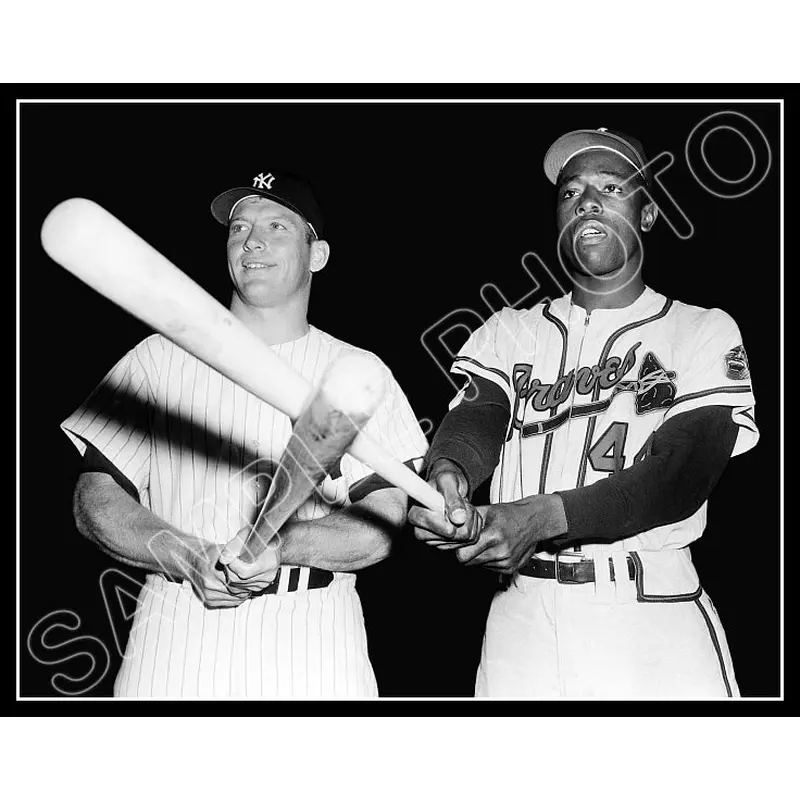 Mickey Mantle Hank Aaron 11X14 Photo - Yankees Braves - 1859