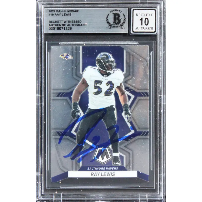 Ravens Ray Lewis Signed 2022 Panini Mosaic #19 Card Auto Graded 10! BAS Slabbed