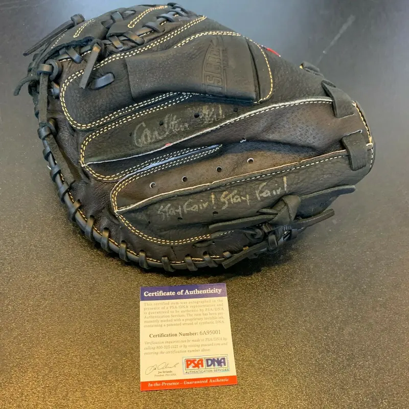 Carlton Fisk "Stay Fair! Stay Fair!" Signed Rawlings Catchers Mitt PSA DNA COA