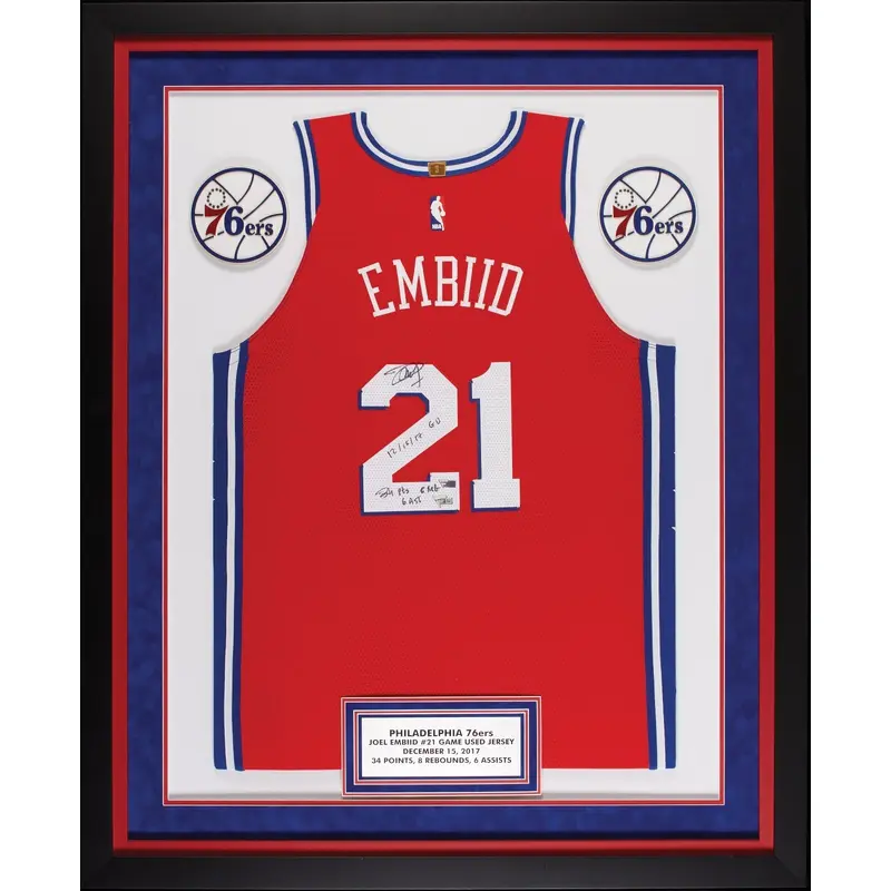 Joel Embiid Signed 2017 Rookie Game Used Philadelphia 76ers Jersey Fanatics COA
