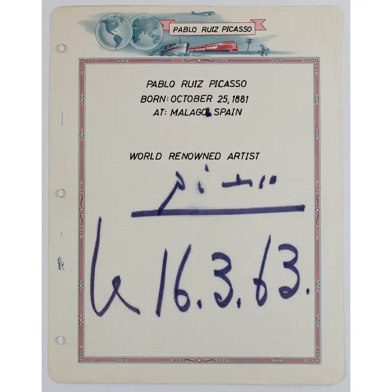 Pablo Picasso "16.3.63" Signed 8.5x11 Autograph Album Book Page PSA/DNA #AL02066