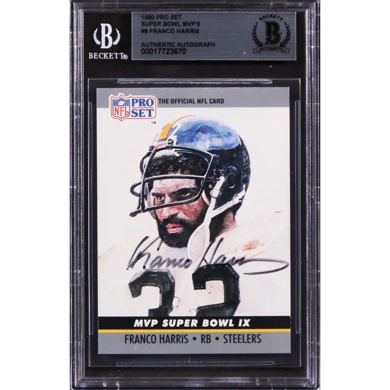Steelers Franco Harris Signed 1990 Pro Set Super Bowl MVP'S #9 Card BAS Slabbed