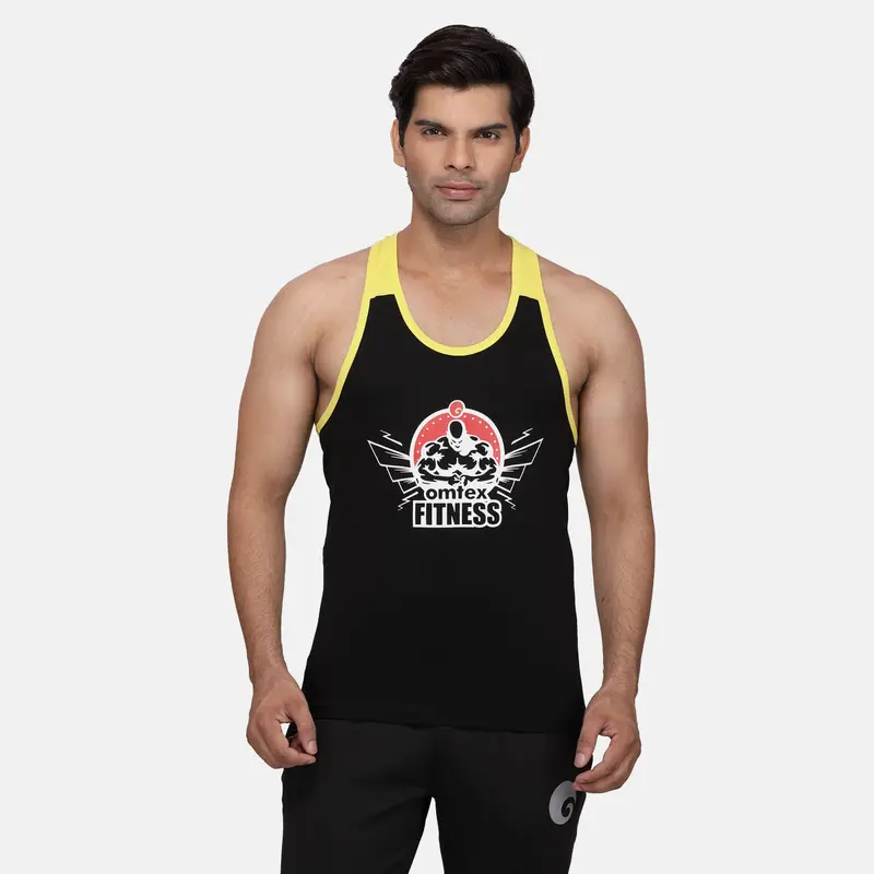 Men'S Gym Stringer Black Yellow Omtex | Kibi Sports