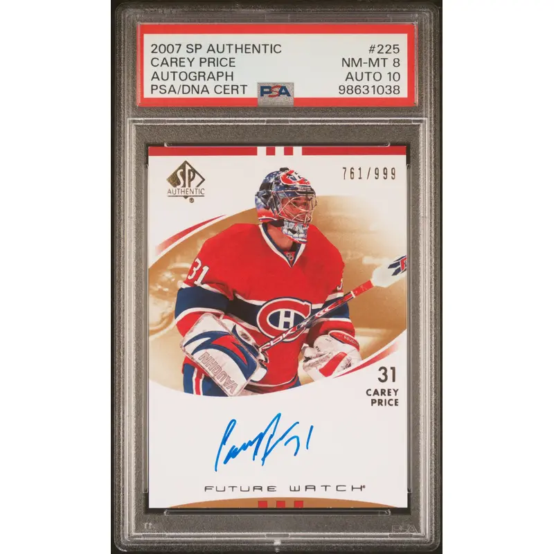 Carey Price 2007 Upper Deck SP Authentic #225 Rookie Auto #761/999 PSA 8 Auto 10