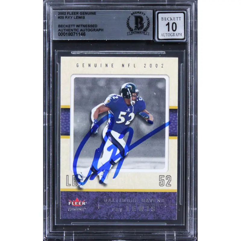 Ravens Ray Lewis Signed 2002 Fleer Genuine #25 Card Auto Graded 10! BAS Slabbed