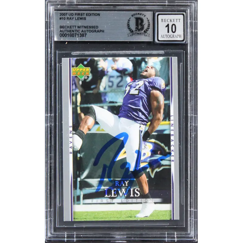 Ravens Ray Lewis Signed 2007 UD First Edition #10 Card Auto Mint 10! BAS Slabbed