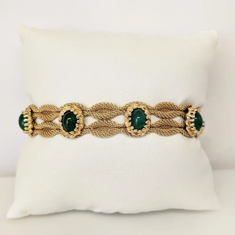 14K JADE OVAL 980 6X8 MESH 2-ROW ESTATE BRACLET 28.6 GRAMS