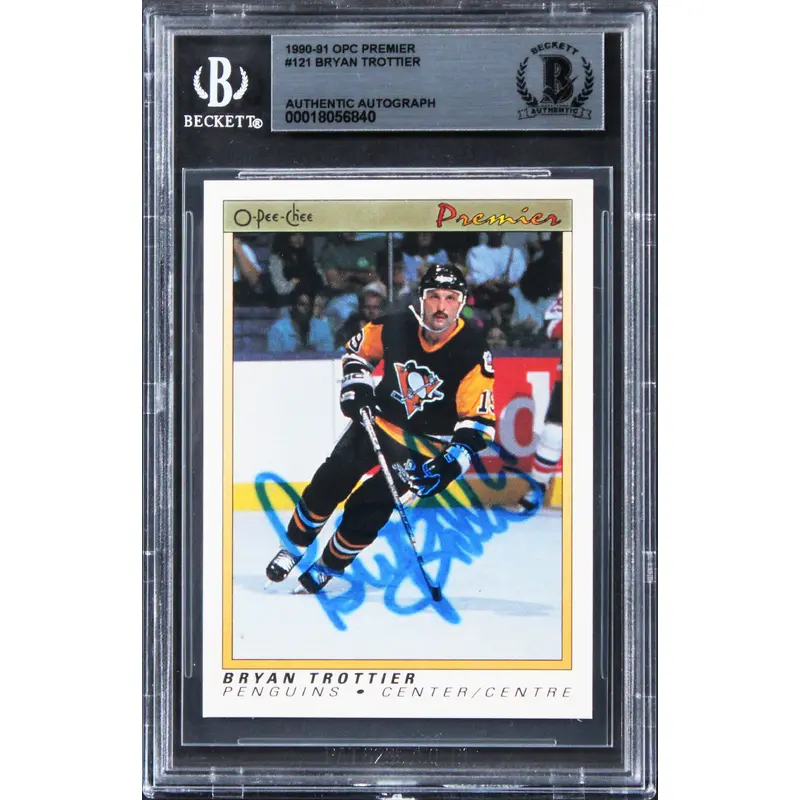Penguins Bryan Trottier Authentic Signed 1990 OPC Premier #121 Card BAS Slabbed