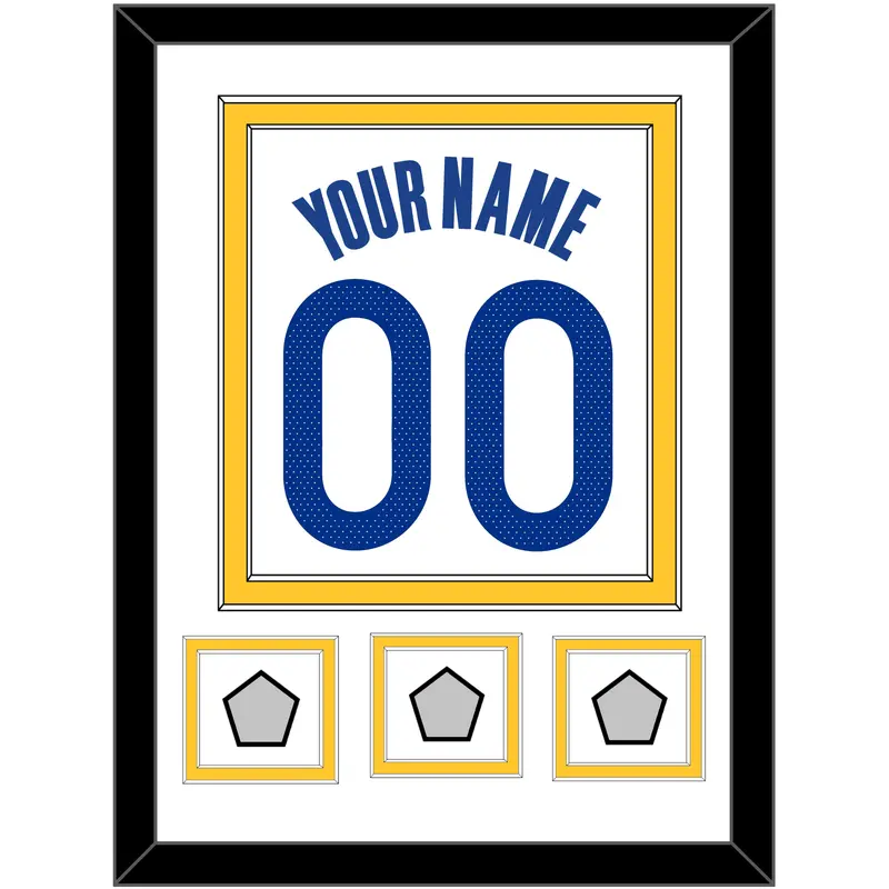 Golden State Name & Number With 3 Finals Patches - White Association - Double Mat 1