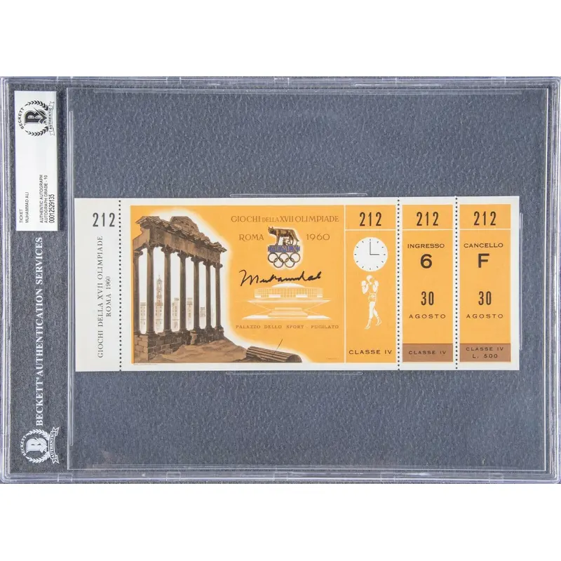 Muhammad Ali Signed 1960 Rome Olympics Full Ticket Beckett Graded GEM MINT 10