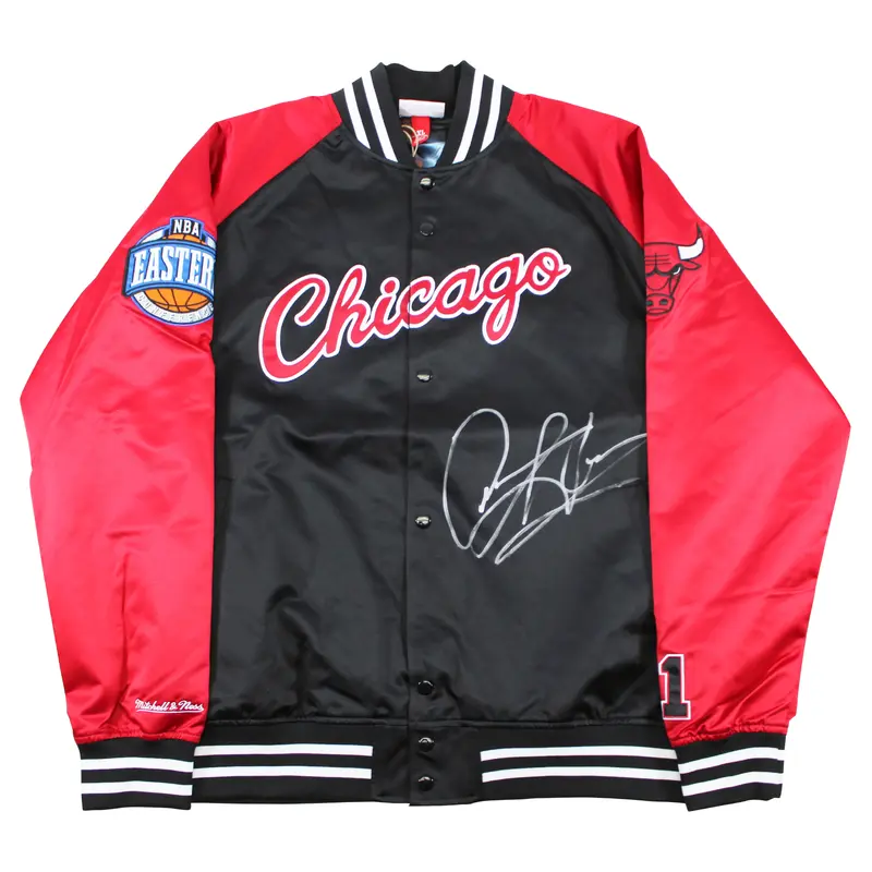 Bulls Dennis Rodman Authentic Signed Black M&N Warmup Jacket BAS Witnessed