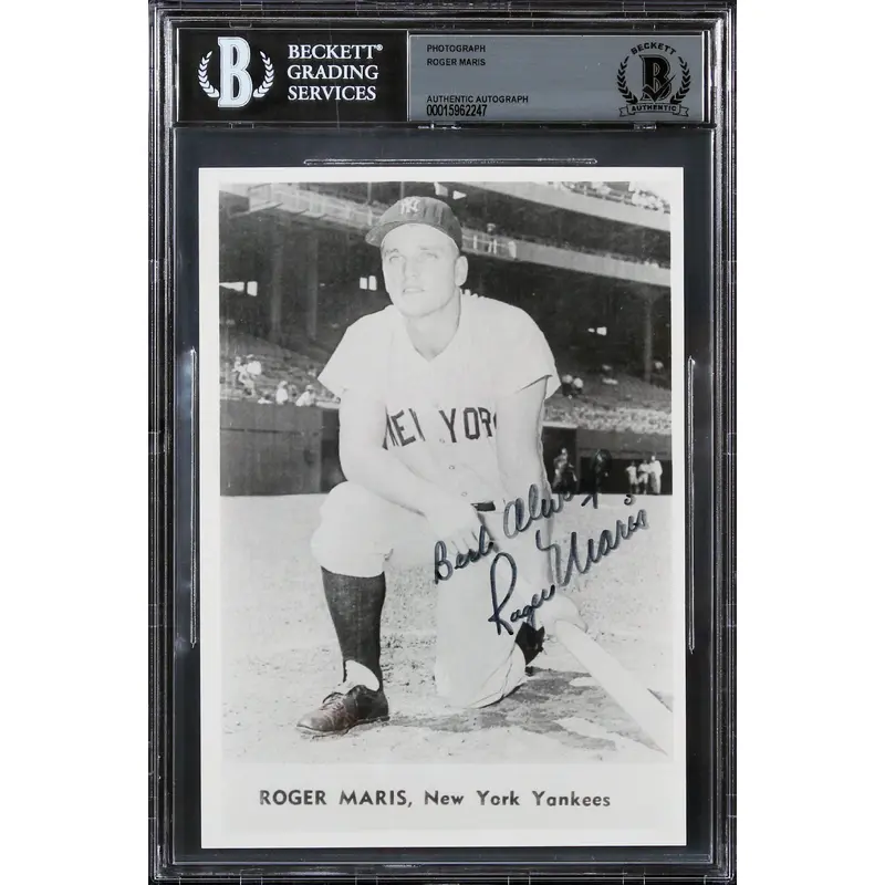 Yankees Roger Maris "Best Always" Authentic Signed 5x7 B&W Photo BAS Slabbed