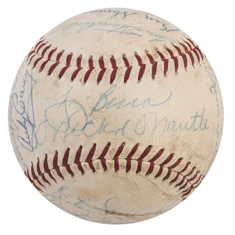 1958 New York Yankees World Series Champs Team Signed Baseball JSA COA