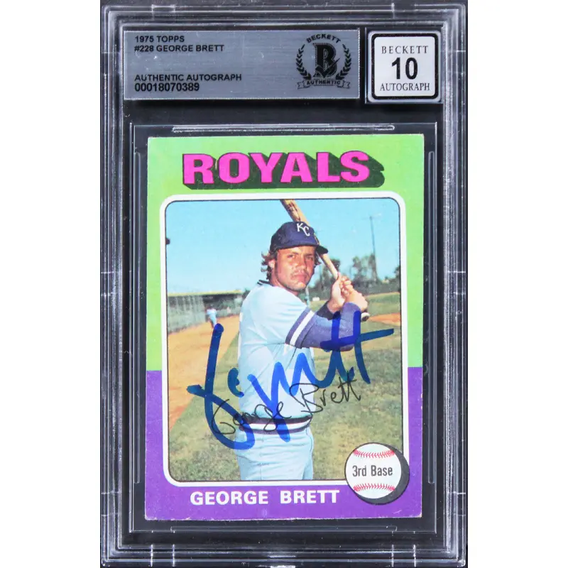 Royals George Brett Signed 1975 Topps #228 Card Auto Graded Mint 10! BAS Slabbed