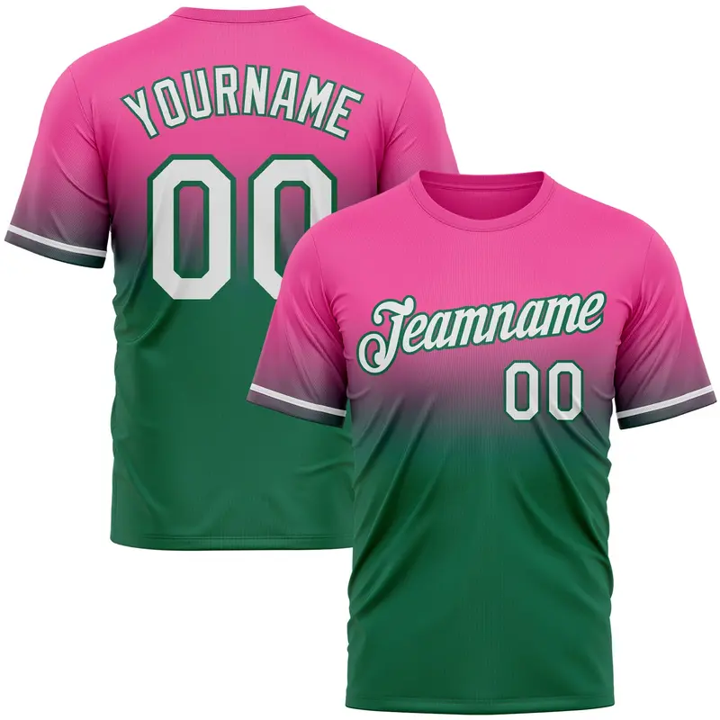 Custom Pink White-Kelly Green Fade Fashion Performance T-Shirt