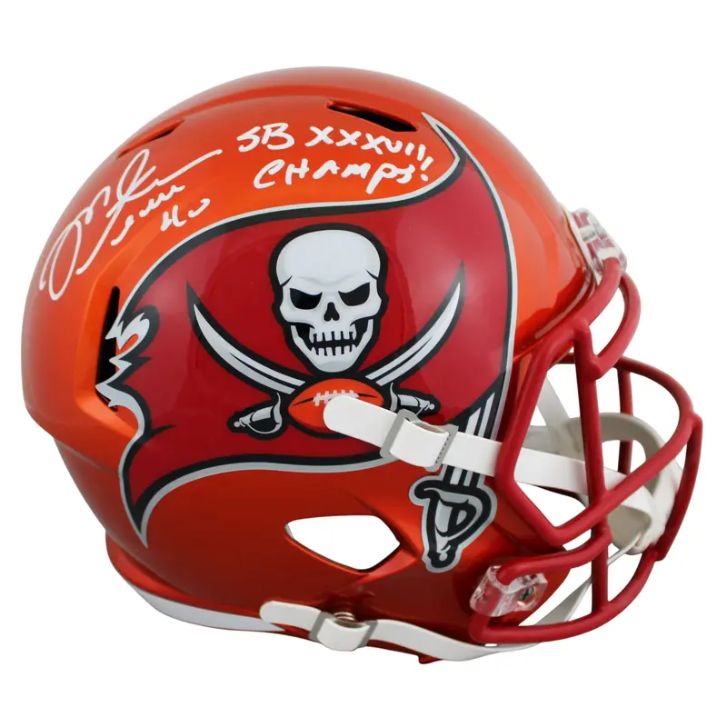 Bucs Mike Alstott "SB XXXVII Champs" Signed Flash F/S Speed Rep Helmet BAS Wit