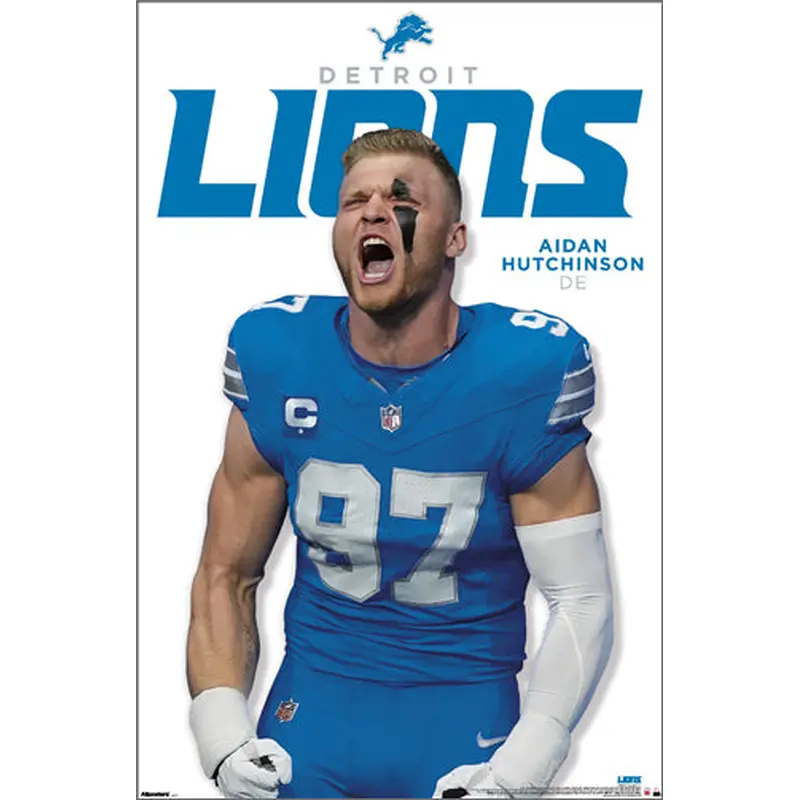 Aidan Hutchinson "Victory Roar" Detroit Lions NFL Football Poster - Costacos 2025