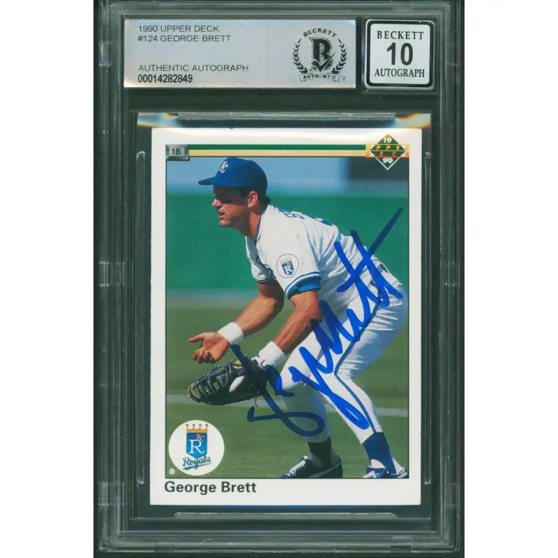 Royals George Brett Signed 1990 Upper Deck #124 Card Auto 10! BAS Slabbed