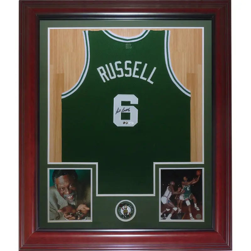 Bill Russell Autographed Boston Celtics (Green #6) Deluxe Framed Jersey - JSA