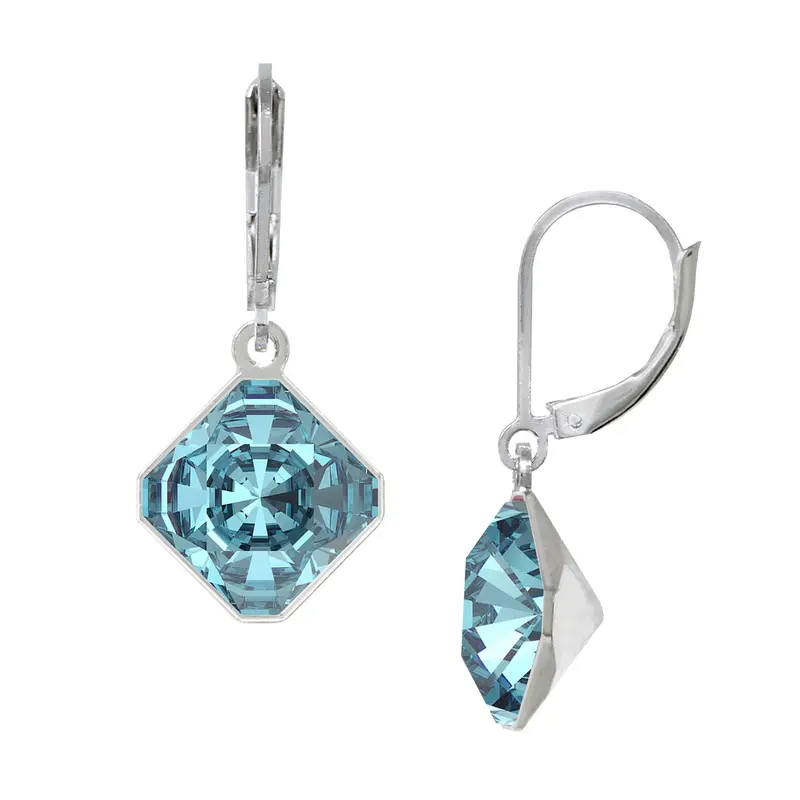December/Aquamarine 10mm Diamond-Shape Leverback Earrings