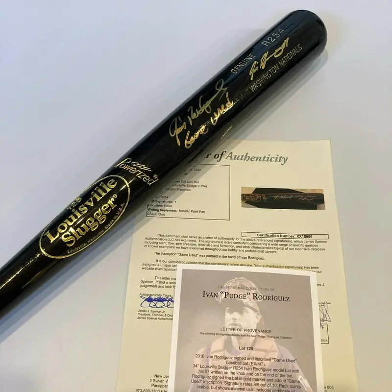 Ivan Rodriguez Signed Inscribed 2010 Game Used Baseball Bat JSA COA