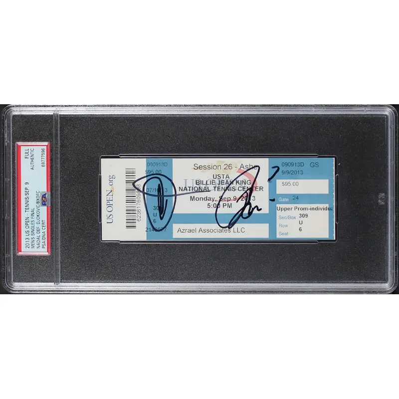Rafael Nadal & Novak Djokovic Signed 2013 US Open Final Full Ticket PSA Slab 1