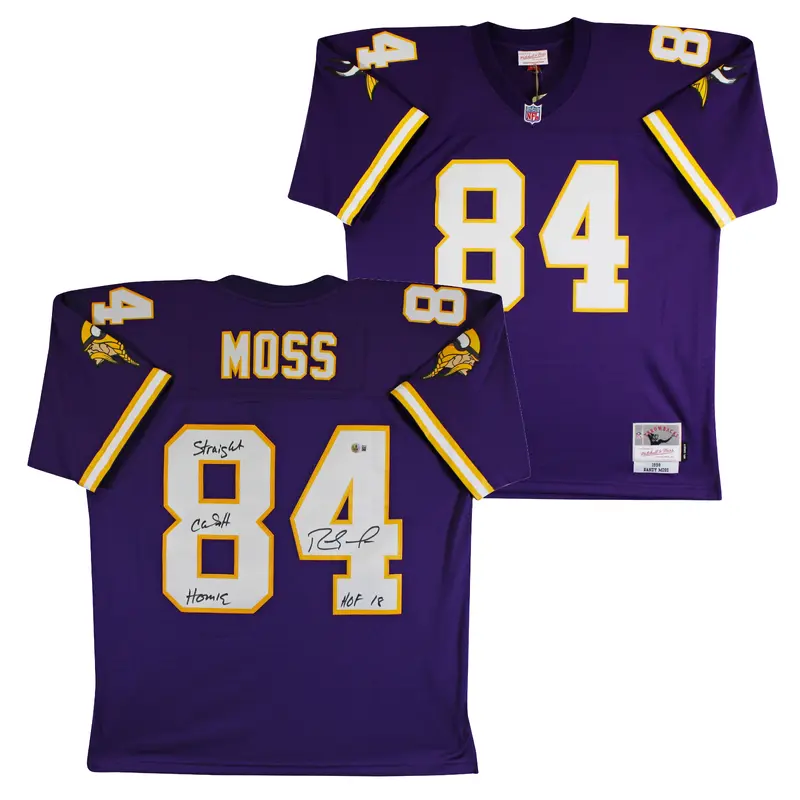 Vikings Randy Moss "2x Insc" Signed Purple 1998 M&N TB Jersey BAS Witnessed