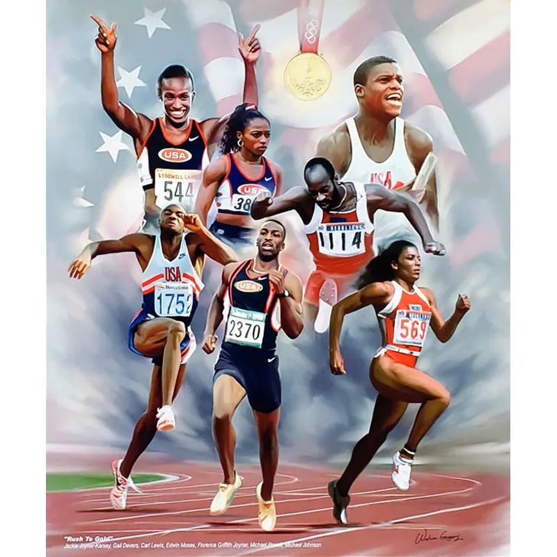 USA Olympic Track Stars "Rush to Gold" Art Print by Wishum Gregory
