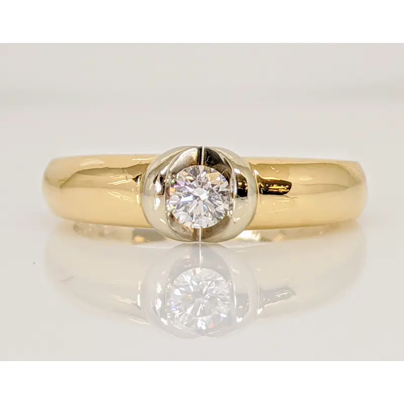 14K .20 CARAT TOTAL VS2 G DIAMOND ROUND TENSION SET SOLITAIRE ESTATE RING 4.6 GRAMS