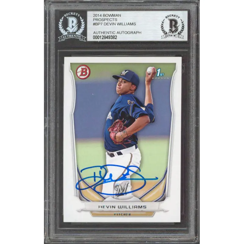 Brewers Devin Williams Authentic Signed 2014 Bowman Prospects BP7 RC BAS Slabbed