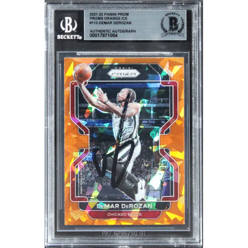 Bulls DeMar DeRozan Signed 2021 Panini Prizm Orange Ice #113 Card BAS Slabbed