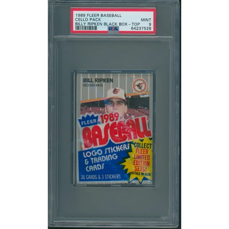 1989 Fleer Baseball Unopened Cello Pack PSA 9 Billy Ripken (Black Box) Top *7528