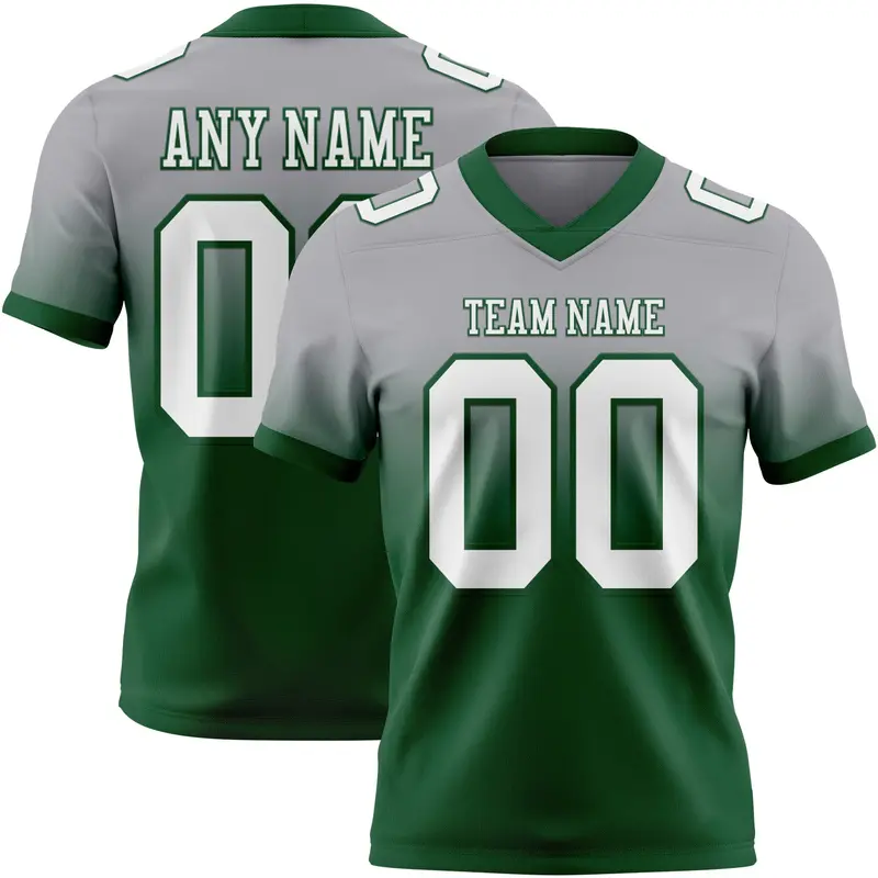 Custom Gray White-Green Mesh Authentic Fade Fashion Football Jersey