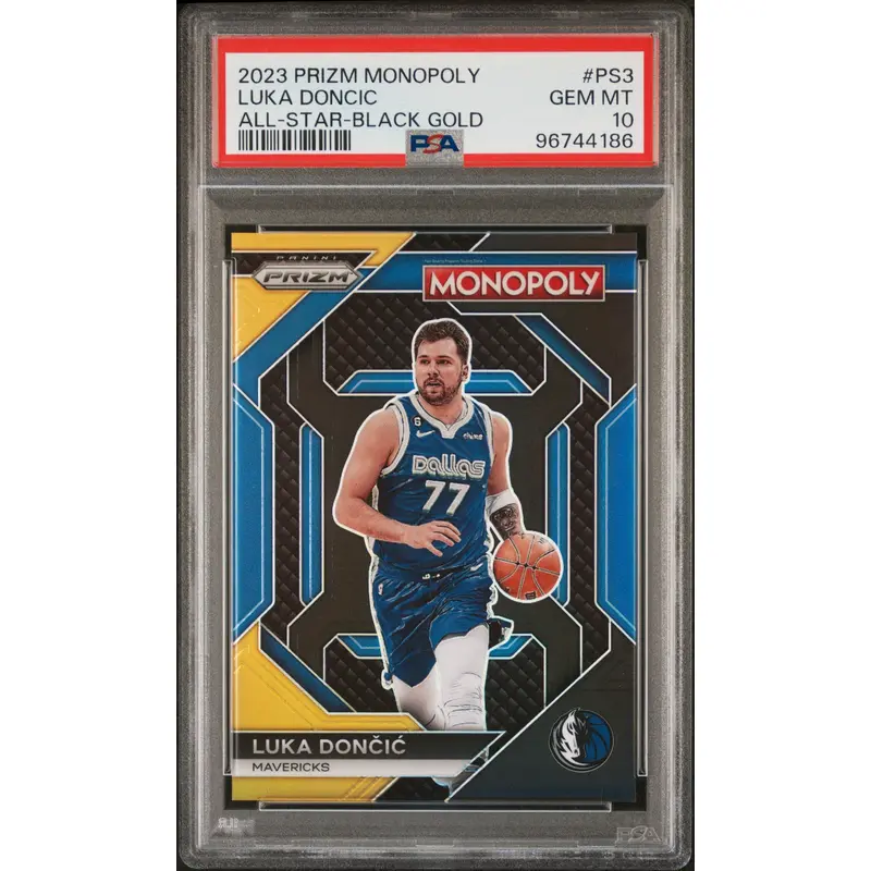 Luka Doncic 2023 Panini Prizm Monopoly #PS3 Black Gold #3/5 PSA 10 Gem Mint